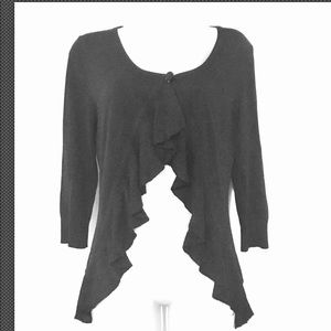 Linda Lucia Sweater/Shrug Gray Ruffle NWOT M Open Soft Light Cardigan Shawl